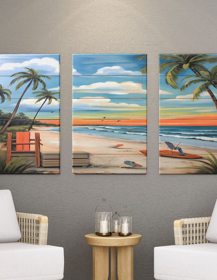 Relaxing Beach Scene – 3 Piece Matted Canvas